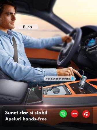 Modulator FM multifunctional cu Bluetooth, cablu USB-C retractabil, port USB-A si USB-C pentru incarcare rapida, redare muzica wireless si apeluri hands-free, compatibil Android si iOS [7]