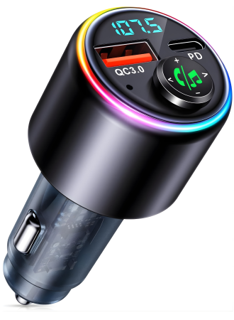 Auto & Electronice - Modulator FM universal cu Bluetooth, redare muzica wireless, apeluri hands-free, port USB-A si port USB-C pentru incarcare rapida, compatibil Android si iOS, alimentare 12–24 V