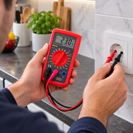 Multimetru digital, tensiune AC/DC pana la 300 V, masurare curent DC si rezistenta, test diode, semnalizare acustica, ecran LCD, sonde test, baterie 9 V inclusa [3]