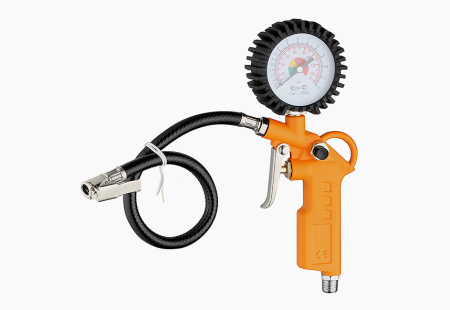 Produse EmagMarketplace - Pistol profesional de umflat roti cu manometru, presiune maxima 12 Bar, carcasa portocalie