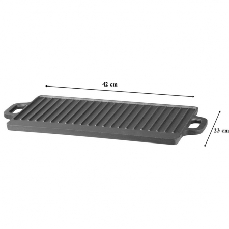 Plita reversibila din fonta pentru grill, dreptunghiulara, cu manere 50x23x1.5 cm [2]