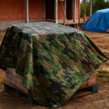 Prelata impermeabila Army Camouflage, 3x4m cu inele de prindere, 80gr/mﾲ [2]