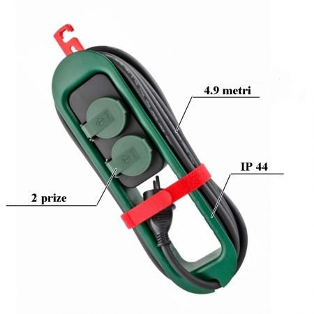 Prelungitor de exterior cu 2 prize, lungime 4.9 m, max 3680 W/16 A, IP44 [1]