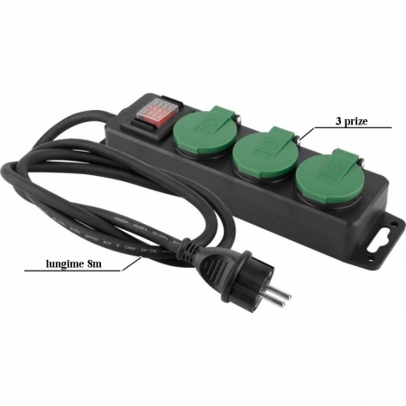 Prelungitor de exterior cu intrerupator si 3 prize, lungime 8 m, max 3680 W/16 A [1]
