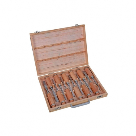 Ciocane si dalti - Set 12 dalti profesionale pentru sculptura in lemn si tamplarie, maner lemn fag, cutie transport lemn