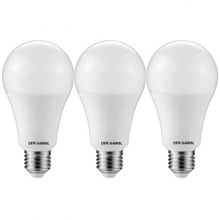 Becuri - Set 3 becuri LED 18W, 1550 lumen, 20000 h functionare, E27, instant full light, 6400K cold white