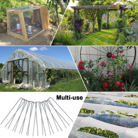 Set 40 cuie metalice pentru fixare folie antiburuieni si agrotextil, 4 x 15 cm, tarusi pentru gradina si agricultura, argintiu [4]