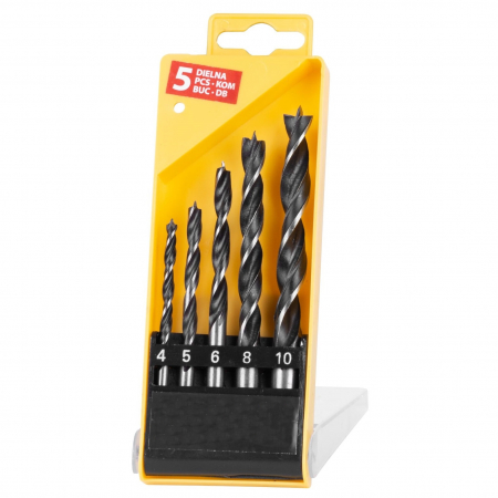 Seturi si accesorii pentru gaurit si insurubat - Set 5 bucati burghiu pentru lemn, 4 - 10 mm, in cutie transport plastic