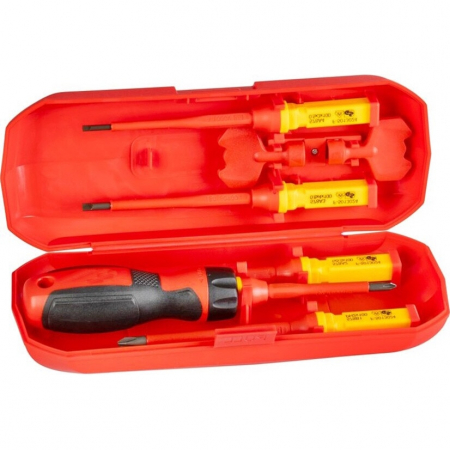 Set 5 surubelnite VDE pentru electricieni cu maner interschimbabil, izolate 1000V in cutie transport plastic [1]