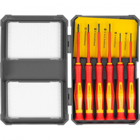 Surubelnite - Set 6 surubelnite subtiri VDE pentru electricieni, izolate 1000V, in cutie transport plastic
