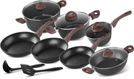 Oale si cratite - Set oale, tigai si accesorii, 13 piese, triplustrat, compatibil cu toate sursele de caldura, suprafata gatit marmura