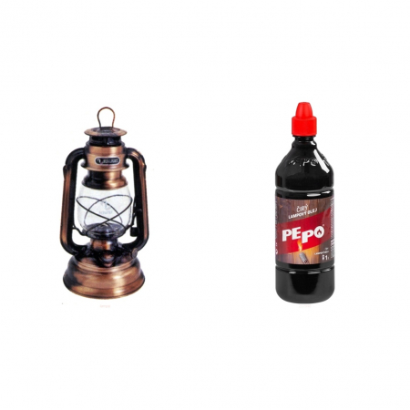 Accesorii camping si drumetii - Set lampa cu gaz lampant Cooper Clasic, inaltime 25 cm si Gaz lampant 1l