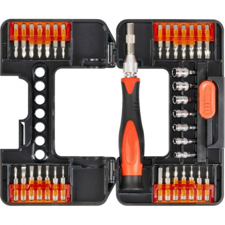 Set mixt surubelnita cu 37 biti Cr-V, cap magnetic torx, drept, cruce, in cutie transport plastic [1]