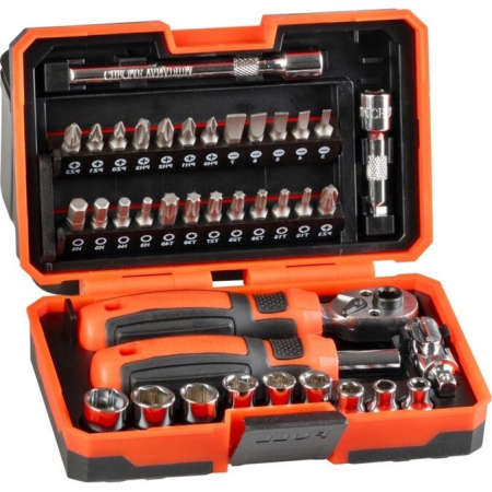 Surubelnite - Set mixt surubelnita si cheie cu clichet, 38 buc biti si adaptoare magnetice Cr-V, in cutie transport plastic