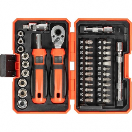 Set mixt surubelnita si cheie cu clichet, 38 buc biti si adaptoare magnetice Cr-V, in cutie transport plastic [1]