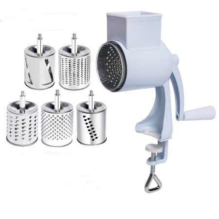 Razatori si accesorii - Set razatoare manuala cu prindere pe masa, 5 accesorii din inox, pentru nuci, legume, branzeturi, razatoare multifunctionala