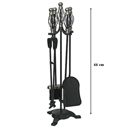 Set stativ metalic cu 4 unelte pentru semineu, maner placat cu nichel, inaltime 66 cm [2]