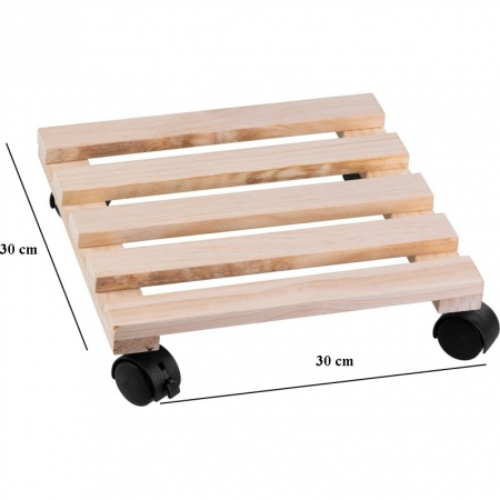 Suport din lemn mobil cu 4 roti pentru ghivece de flori, 30x30 cm, max 50 kg [1]