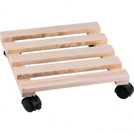 Ghivece si suporturi - Suport din lemn mobil cu 4 roti pentru ghivece de flori, 30x30 cm, max 50 kg