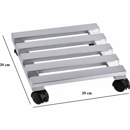 Suport din lemn mobil cu 4 roti pentru ghivece de flori, 30x30 cm, max 50 kg, culoare argintie [1]