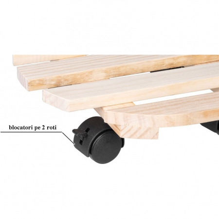 Suport din lemn mobil cu 4 roti pentru ghivece de flori, diametru 30 cm, max 50 kg [2]