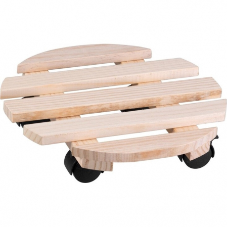 Ghivece si suporturi - Suport din lemn mobil cu 4 roti pentru ghivece de flori, diametru 30 cm, max 50 kg