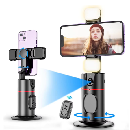Incarcatoare telefoane - Suport telefon inteligent cu urmarire faciala AI, rotatie 360°, control prin gesturi, telecomanda wireless,gimbal pentru TikTok, live streaming, vlog si video call