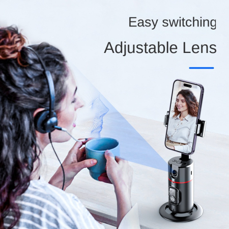 Suport telefon inteligent cu urmarire faciala AI, rotatie 360°, control prin gesturi, telecomanda wireless,gimbal pentru TikTok, live streaming, vlog si video call [4]