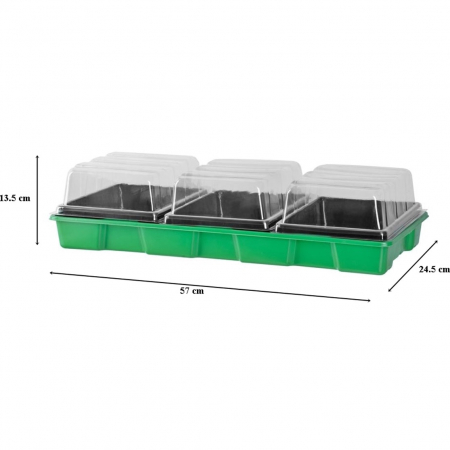 Tava pentru rasaduri cu capac din plastic transparent, 3 alveole, 57x24.5x13.5cm [1]