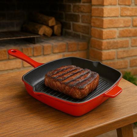 Tigaie patrata din fonta emailata pentru grill, 27x27 cm [5]