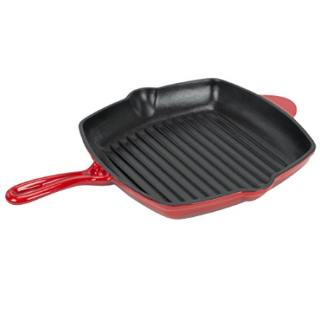 Tigaie Grill Fonta Emailata 27x27 cm, Compatibila cu Inductie, Gaz si Cuptor, Ideala pentru Steak, Burgeri, Carne si Legume [7]
