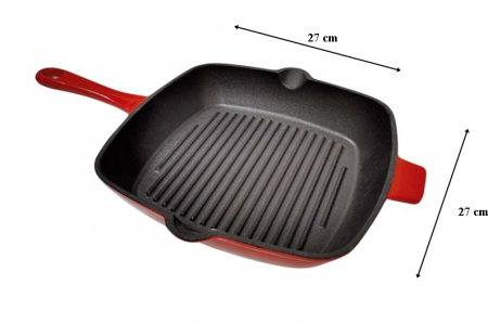 Tigaie Grill Fonta Emailata 27x27 cm, Compatibila cu Inductie, Gaz si Cuptor, Ideala pentru Steak, Burgeri, Carne si Legume [6]