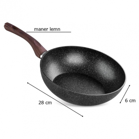 Tigaie tip wok BML-28, triplustrat, antiaderenta, diametru 28 cm, cu margini inalte, maner lemn [1]