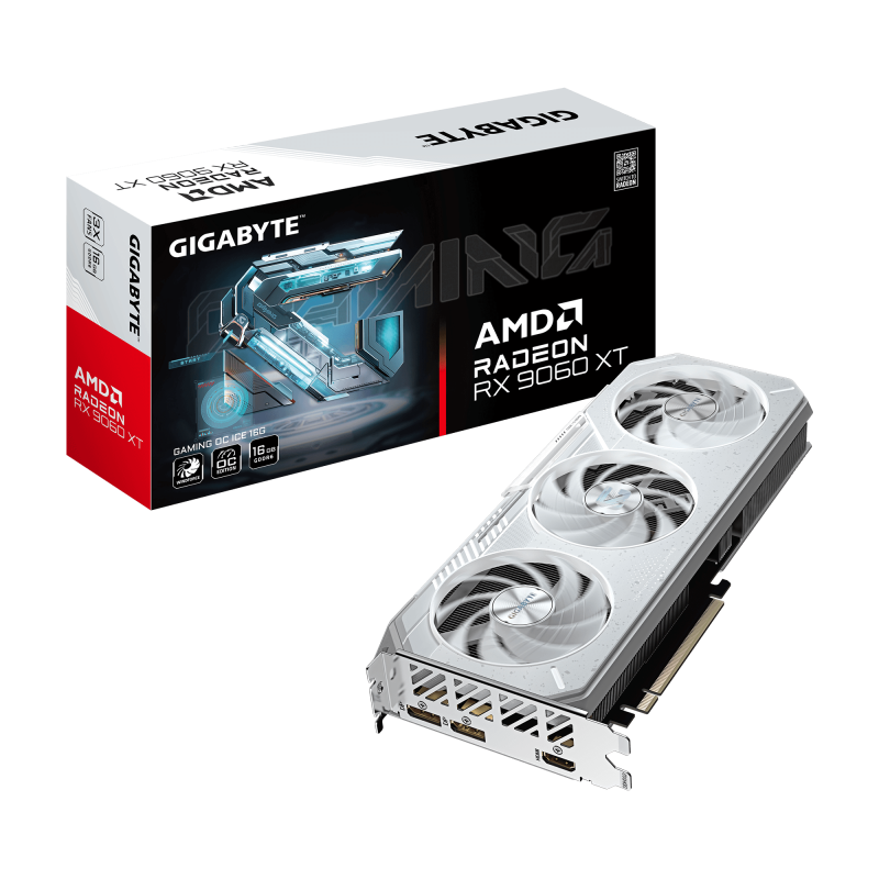 Placi video - GIGABYTE GAMING Radeon RX 9060 XT OC ICE 16G. Graphics processor family: AMD, Graphics processor: Radeon RX 9060 XT. Discrete graphics card memory: 16 GB, Graphics card memory type: GDDR6, Memory bus: