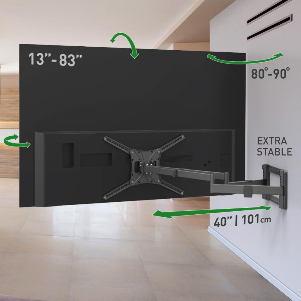 Suport TV plat/curbat de perete cu 2 brate Barkan BM464XL, 13"- 83", Max 50kg, VESA 600x400, negru [5]