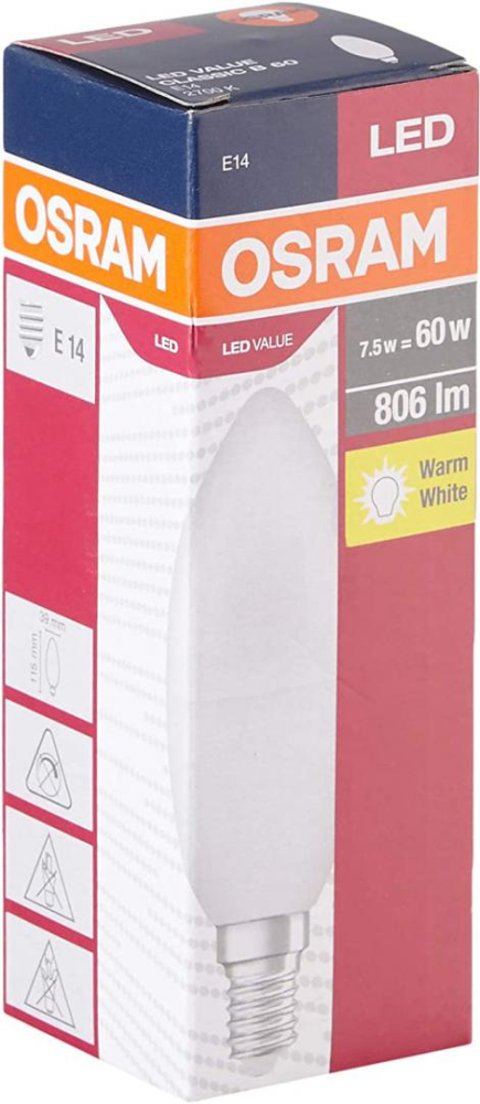 Bec LED Osram Value Classic B, E14, 7W (60W), 806 lm, lumina calda (2700K) [2]