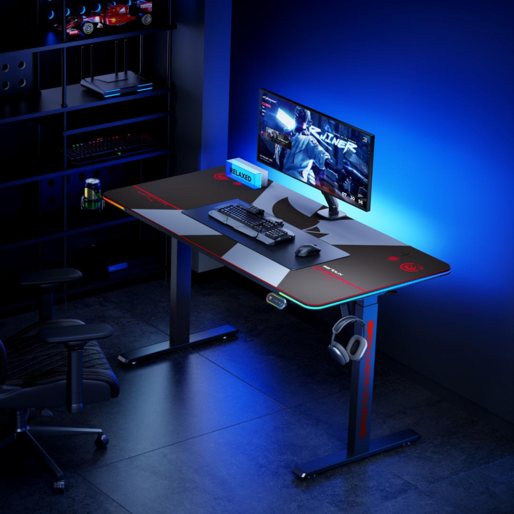 Birou electric Serioux Carbon Pro RGB, reglabil pe inălțime, Dimensiuni blat 1400mm x 700mm, Orientare Cadru: Rectangular, Greutate maxima: 60 kg, Interval de inălțime: 730~ 1210 mm, Segmente coloană: [10]