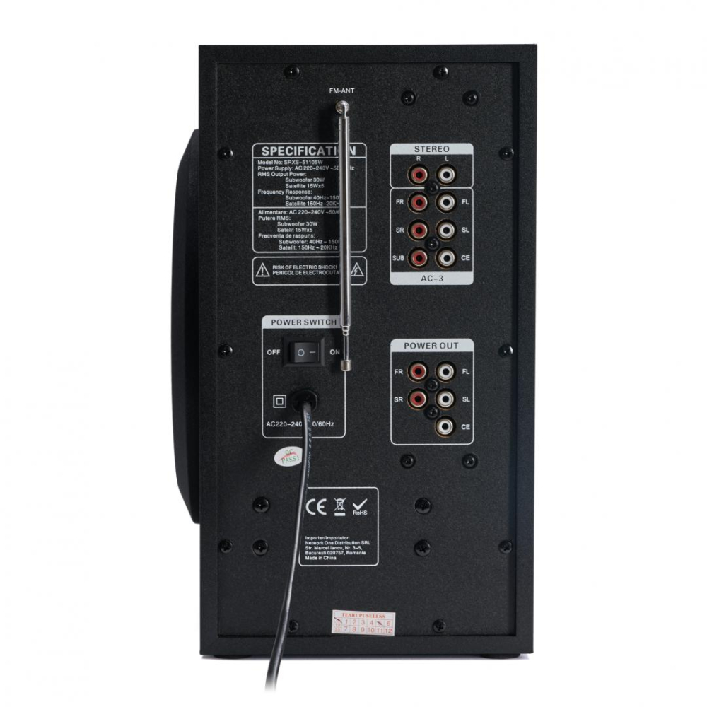 Boxe Serioux 5.1 SoundRise 51105W, putere totala 105W RMS, tip 5.1, sateliti 5 x 15W, subwoofer 30W, Conectivitate: Bluetooth, USB, AUX, SD, Radio FM, negre, SRXS-51105W [4]