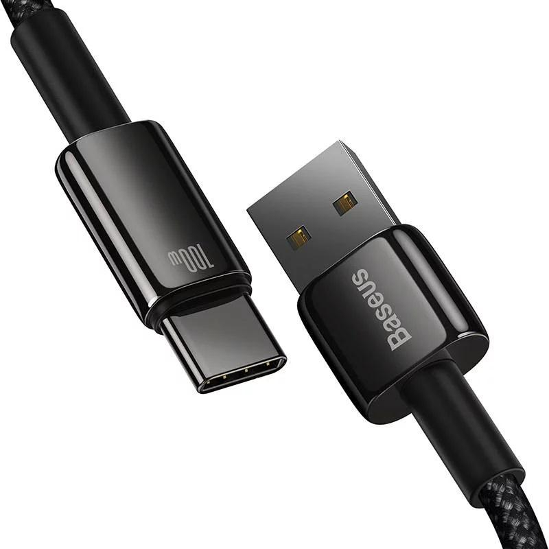 Cablu alimentare si date Baseus, Fast Charging Data Cable pt. smartphone, USB la USB Type-C (T), 100W, 480Mbps, aliaj zinc, braided(nylon), 2m, negru [3]