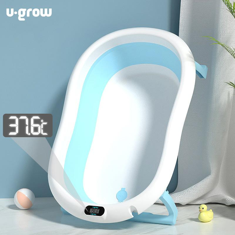 Cadita cu pernuta pentru bebelusi, termometru digital incorporat, pliabila, dop se scurgere, picioare anti-alunecare , blue, U-Grow [4]