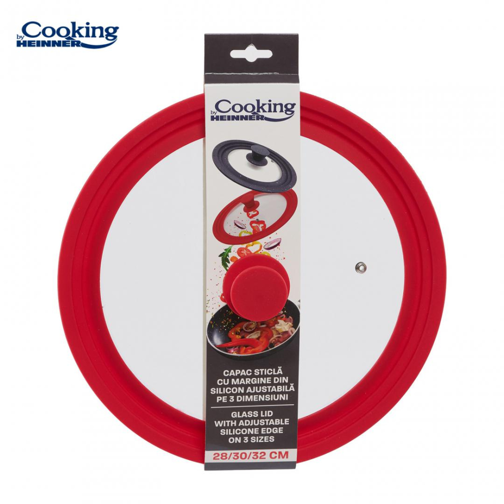 CAPAC STICLA CU MARGINE DIN SILICON AJUSTABILA PE 3 DIMENSIUNI 28/30/32 CM, ROSU, COOKING BY HEINNER [5]
