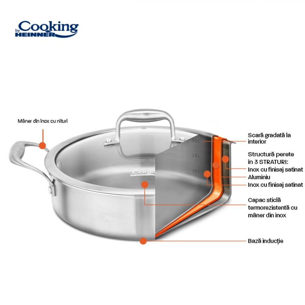 CRATITA INOX+CAPAC STICLA 26X7CM, 3.5L, ATOMIC3, COOKING BY HEINNER [7]