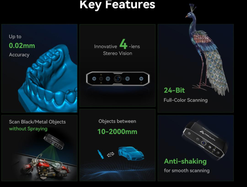 CREALITY 3D SCANNER CR-SCAN OTTER, Acuratete: pana la 0.02mm, Rezolutie 3D: 0.05-2mm, Viteza scanare:20fps, Alimentare: 5V 3A, Greutate: 390g, Color Mapping, IMU, Laser Clasa 1, Format iesire: OBJ/STL [7]