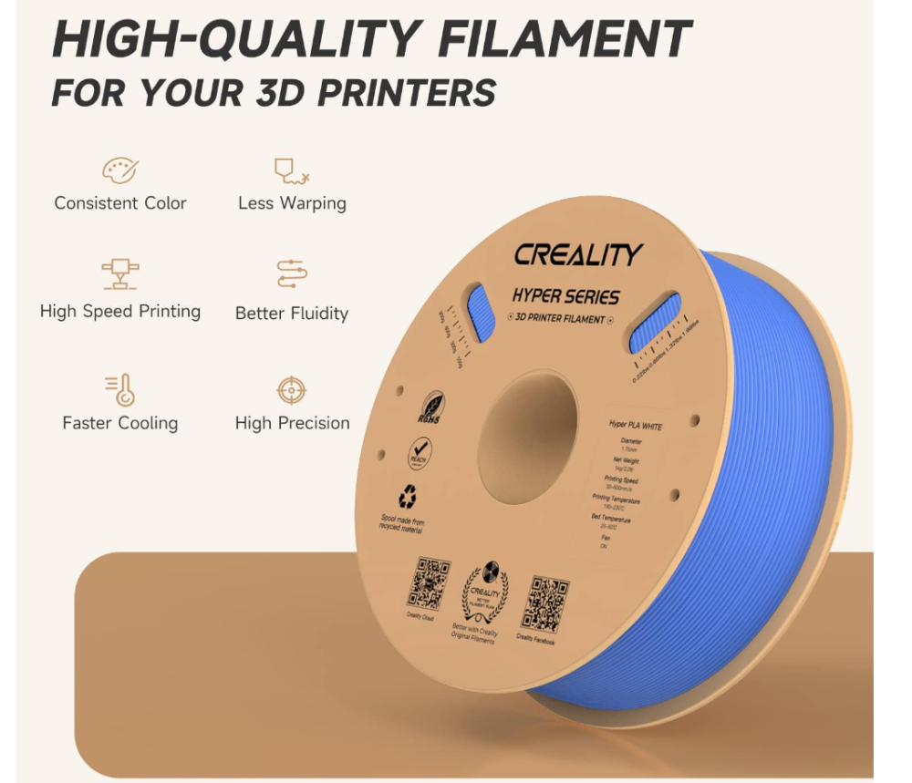 CREALITY HYPER PLA 3D Printer Filament, Blue, Temperatura printare: 200-220 grade celsius, Diametru filament: 1.75mm, Tensile strength: 52.99MPa, Bending strenght:92.38Mpa Dimensiuni rola filament: Di [3]