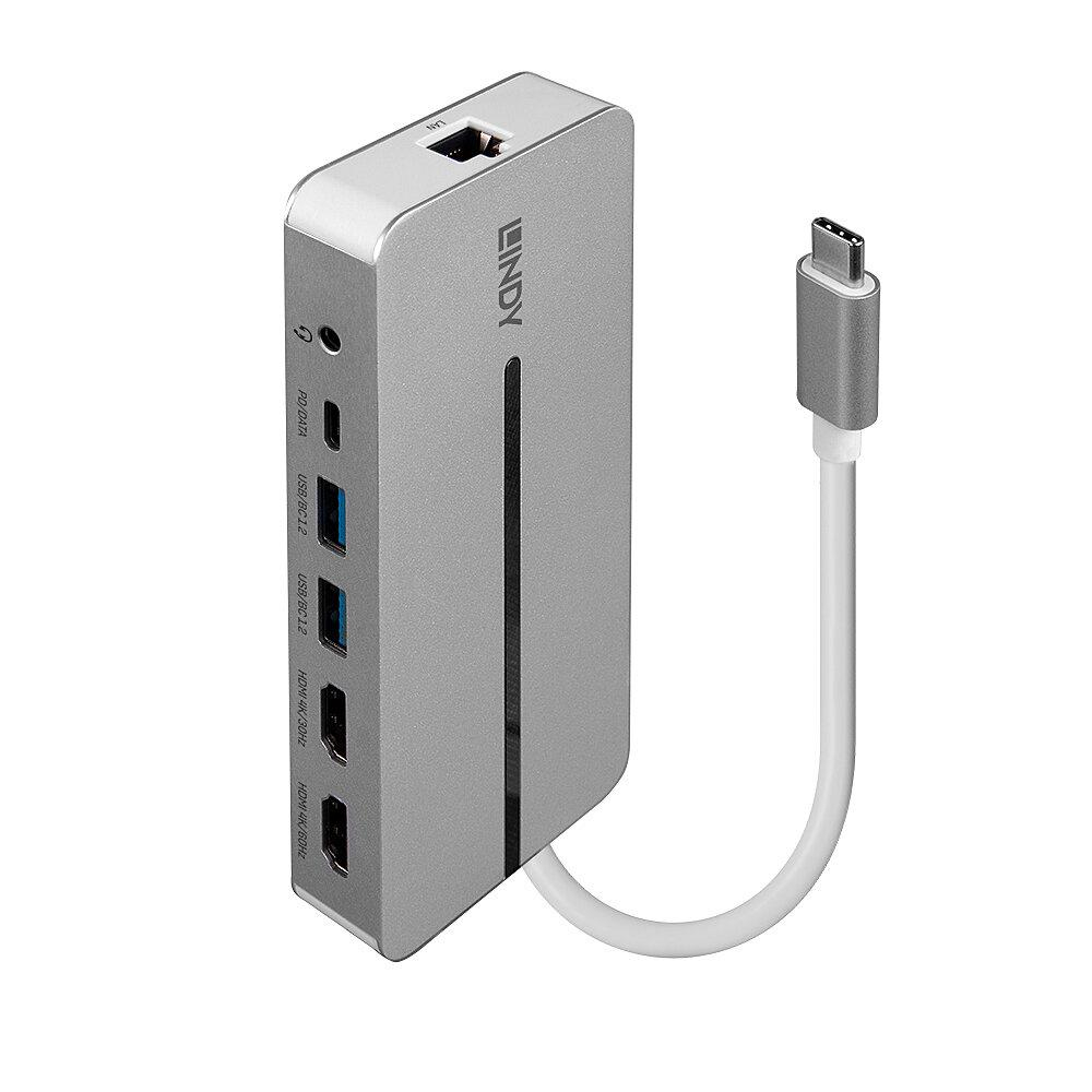 Hub USB LINDY DST-Mx Duo, USB-C, 10 porturi, HDMI, RJ-45, Argintiu [3]