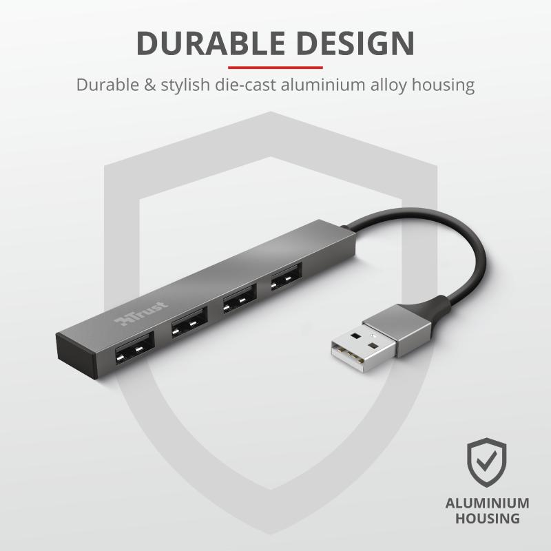 Hub USB Trust Halyx USB-A, 4 porturi, Argintiu [4]