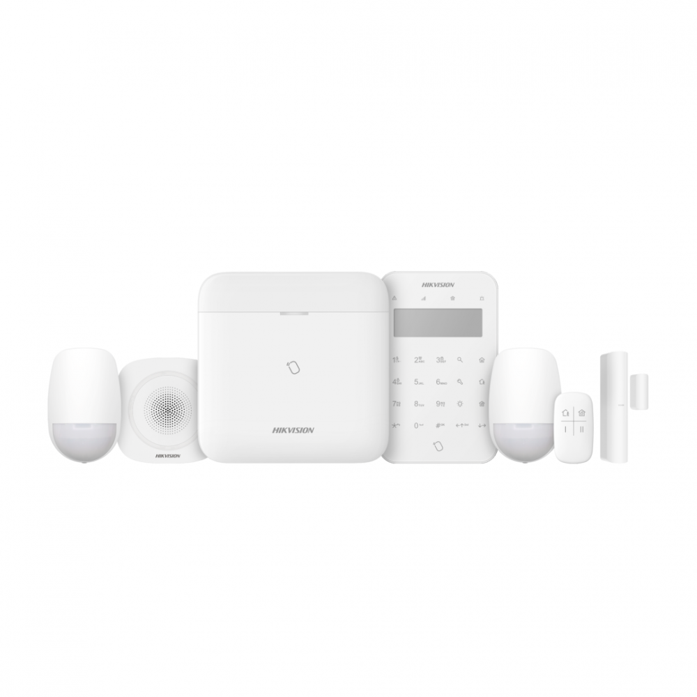 Kit de alarma wireless AX PRO Middle Level DS-PWA96-Kit2-WE contine: 1 x DS-PWA96-M-WE (96 zones wireless control panel), 2 x DS-PDP15P-EG2-WE (PIR motion sensor), 1 x DS-PDMC-EG2-WE (Magnetic Contact [2]