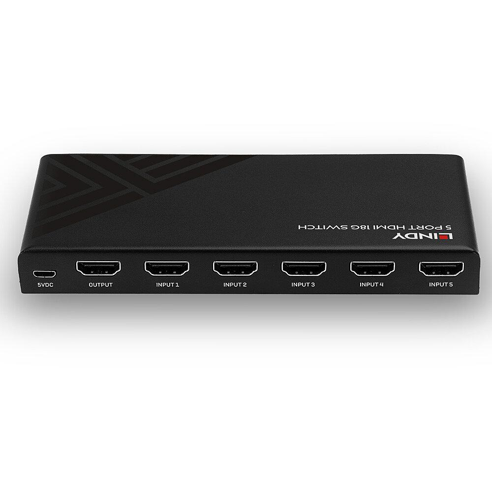 Lindy 5 Port HDMI 18G Switch Technical details Specifications AV Interface: HDMI Interface Standard: HDMI 2.0 Supports Bandwidth: 18Gbps Maximum Resolution: 3840x2160@60Hz 4:4:4 8bit HDCP Support: HDC [2]