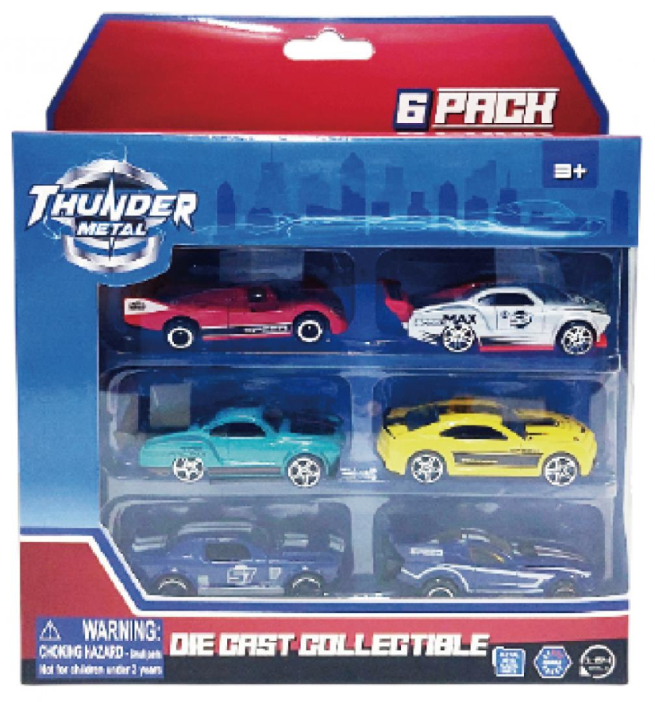 MACHETA DIE CAST, SET 6 MASINI CURSE, SCARA 1/64, 7.5CM, DIVERSE MODELE SI CULORI- PORTOCALIU, GALBEN, BLEU, GRI, ALBASTRU, ALB, NEGRU [4]