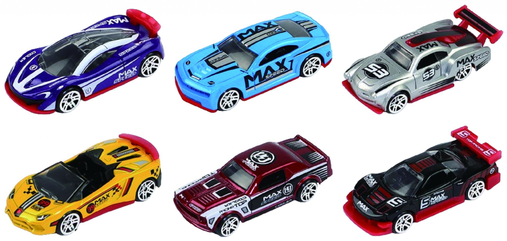 MACHETA DIE CAST, SET 6 MASINI CURSE, SCARA 1/64, 7.5CM, DIVERSE MODELE SI CULORI- PORTOCALIU, GALBEN, BLEU, GRI, ALBASTRU, ALB, NEGRU [2]